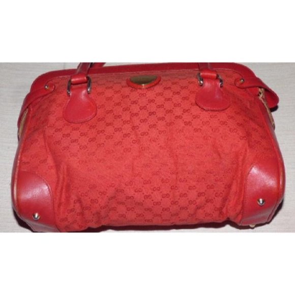 Gucci Boston Red Canvas And Leather Speedy Bag Small Logo Print Satchel - Picture 5 of 12